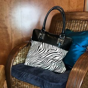 Large zebra print leather purse shoulder bag